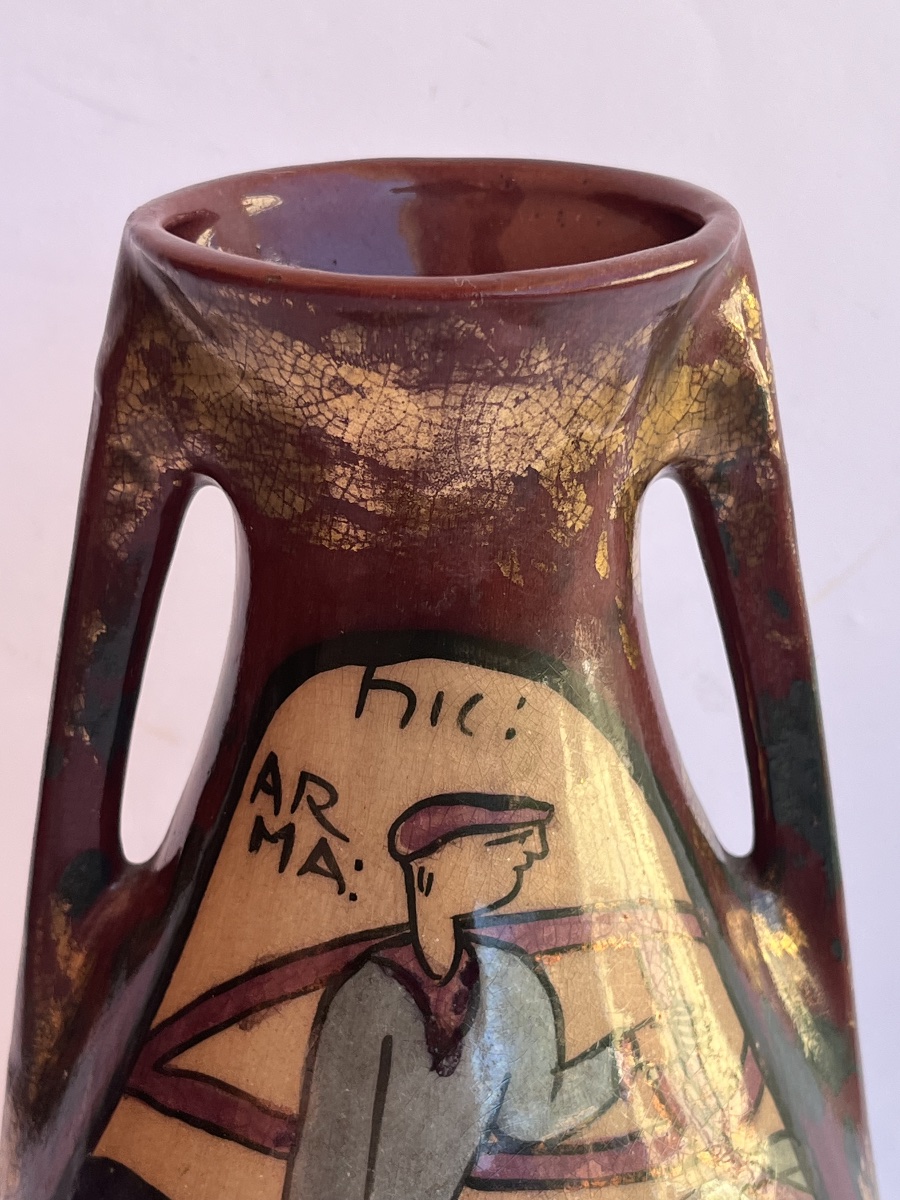 Vase Desmant en grès émaillé à motifs à motifs métallisés Art Nouveau -photo-2