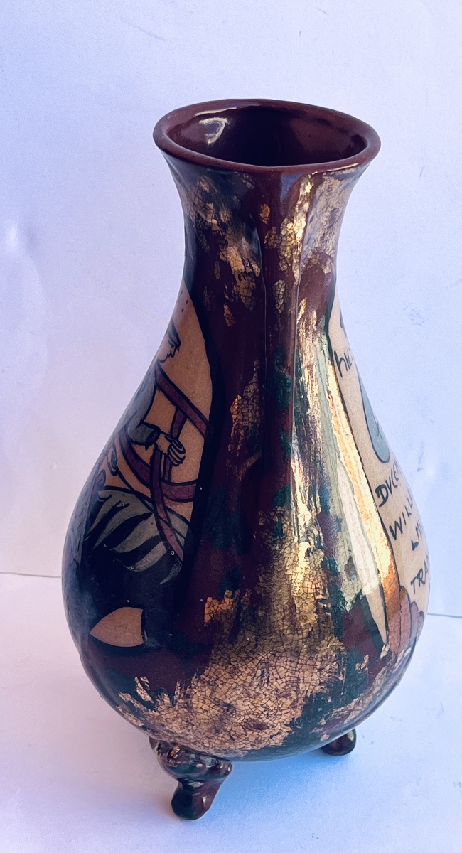 Vase Desmant en grès émaillé à motifs à motifs métallisés Art Nouveau -photo-3