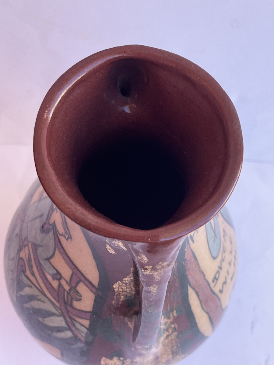 Vase Desmant en grès émaillé à motifs à motifs métallisés Art Nouveau -photo-4