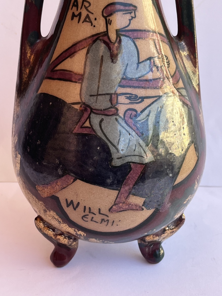 Vase Desmant en grès émaillé à motifs à motifs métallisés Art Nouveau -photo-8