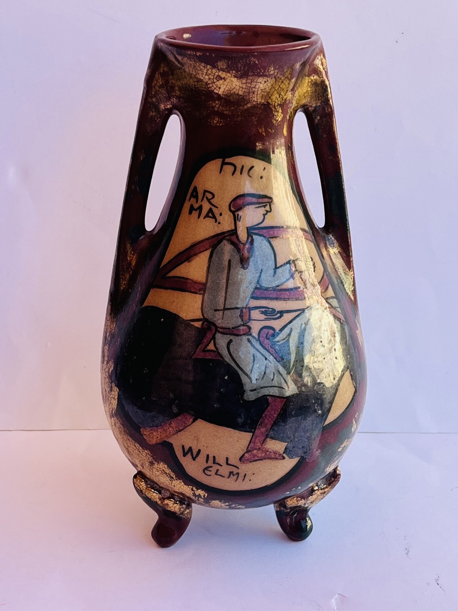 Vase Desmant en grès émaillé à motifs à motifs métallisés Art Nouveau 