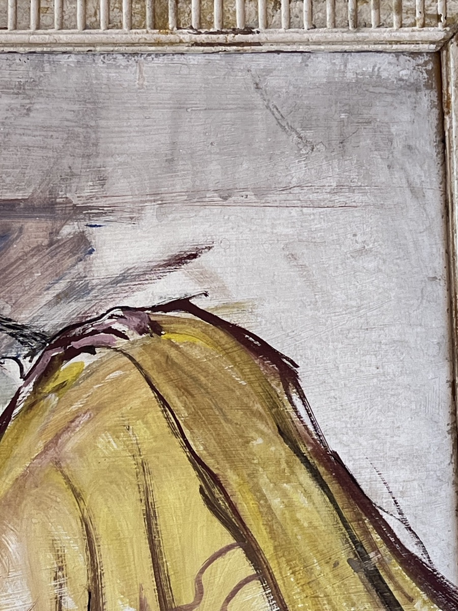 Tableau jeune femme au chien vers 1930 huile sur panneau -photo-4