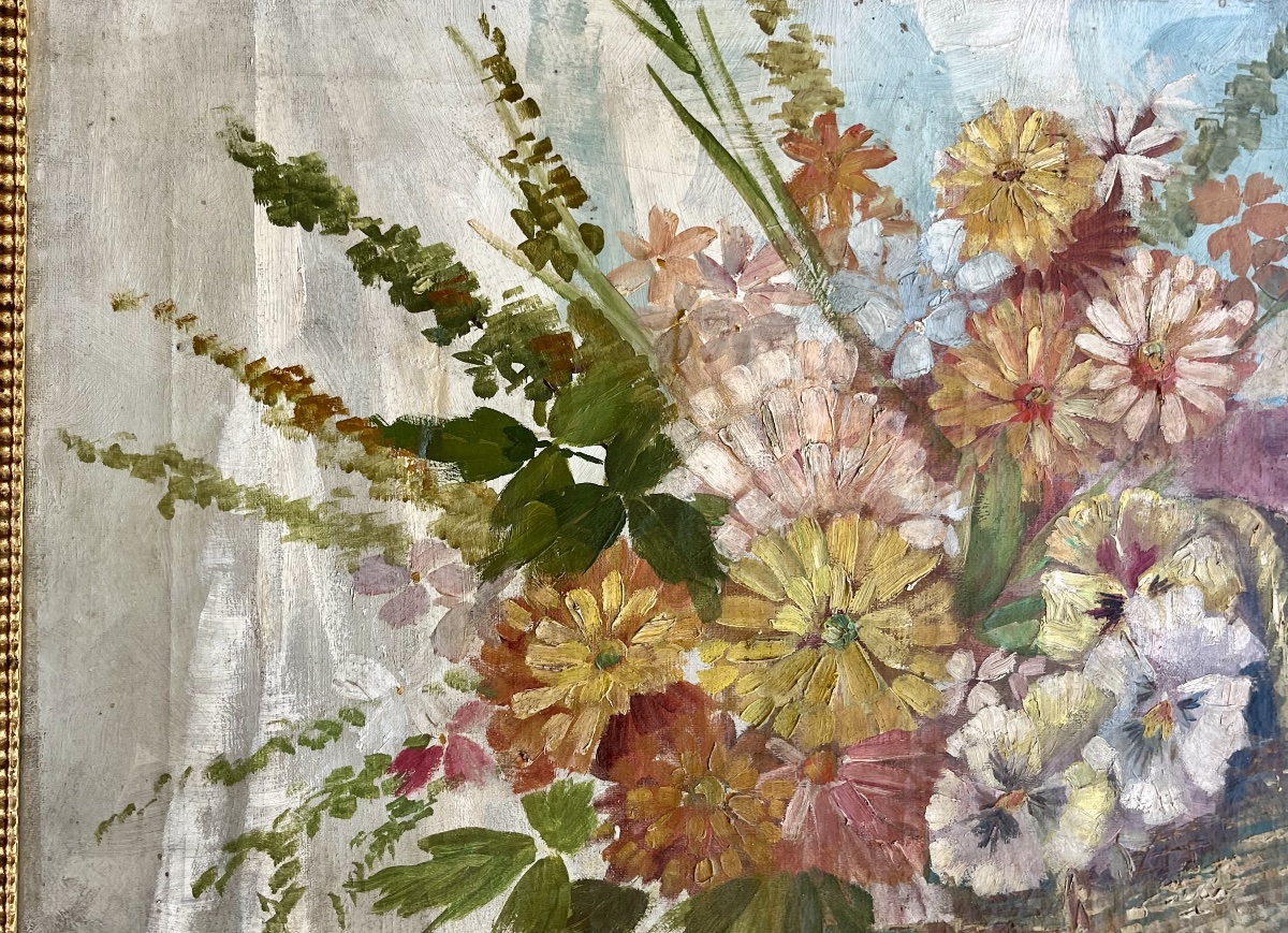 Painting, Still Life With Flowers, Signed "hst" By Gilbert, Dated 1900-photo-3
