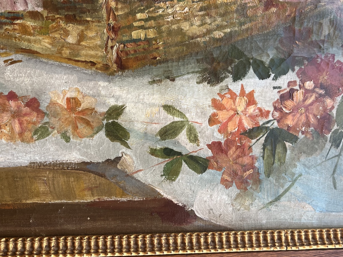 Painting, Still Life With Flowers, Signed "hst" By Gilbert, Dated 1900-photo-4