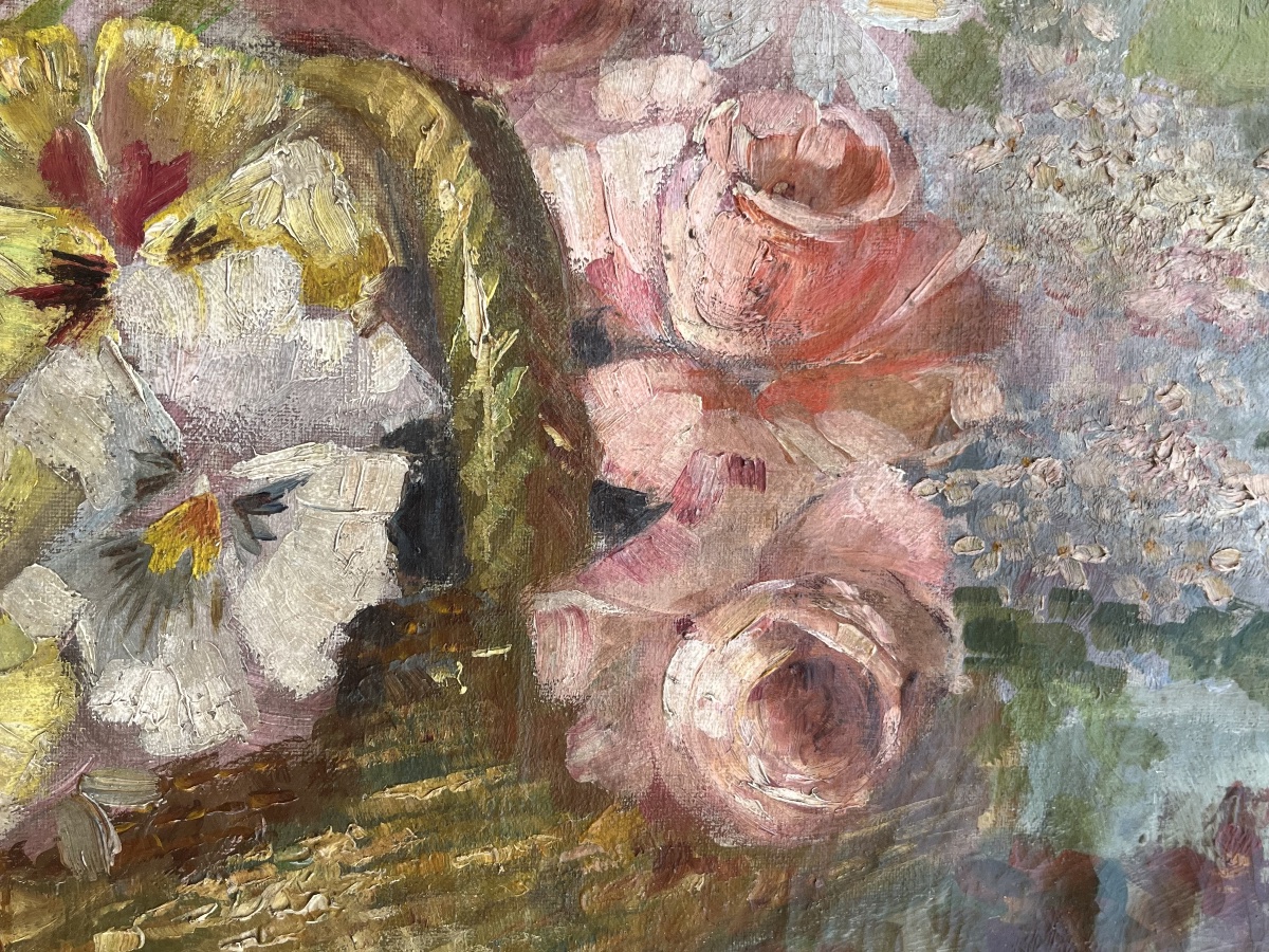 Painting, Still Life With Flowers, Signed "hst" By Gilbert, Dated 1900-photo-5