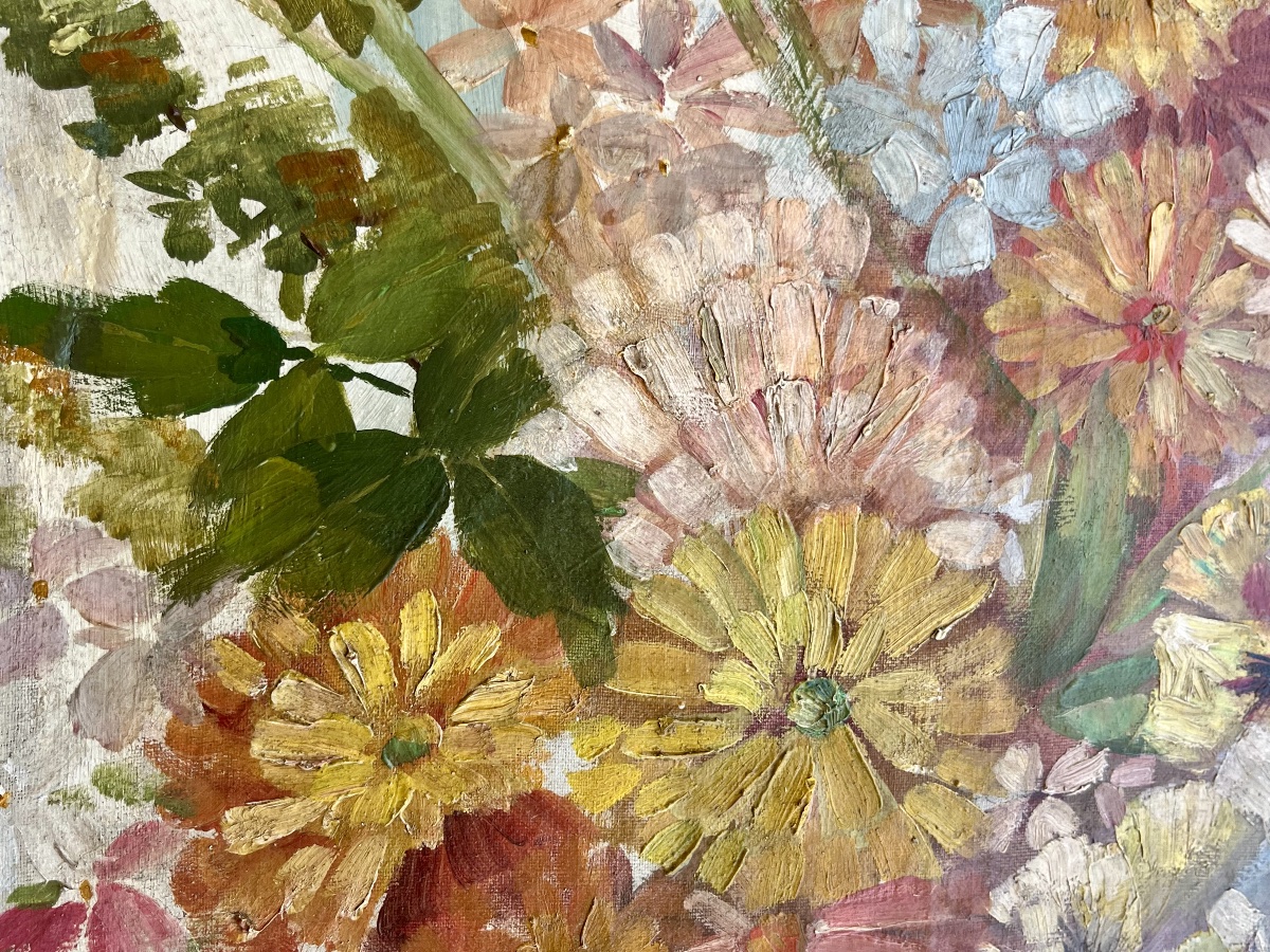 Painting, Still Life With Flowers, Signed "hst" By Gilbert, Dated 1900-photo-6