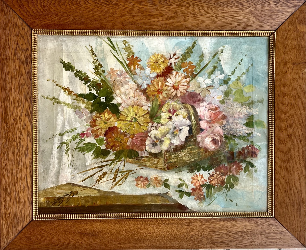 Painting, Still Life With Flowers, Signed "hst" By Gilbert, Dated 1900