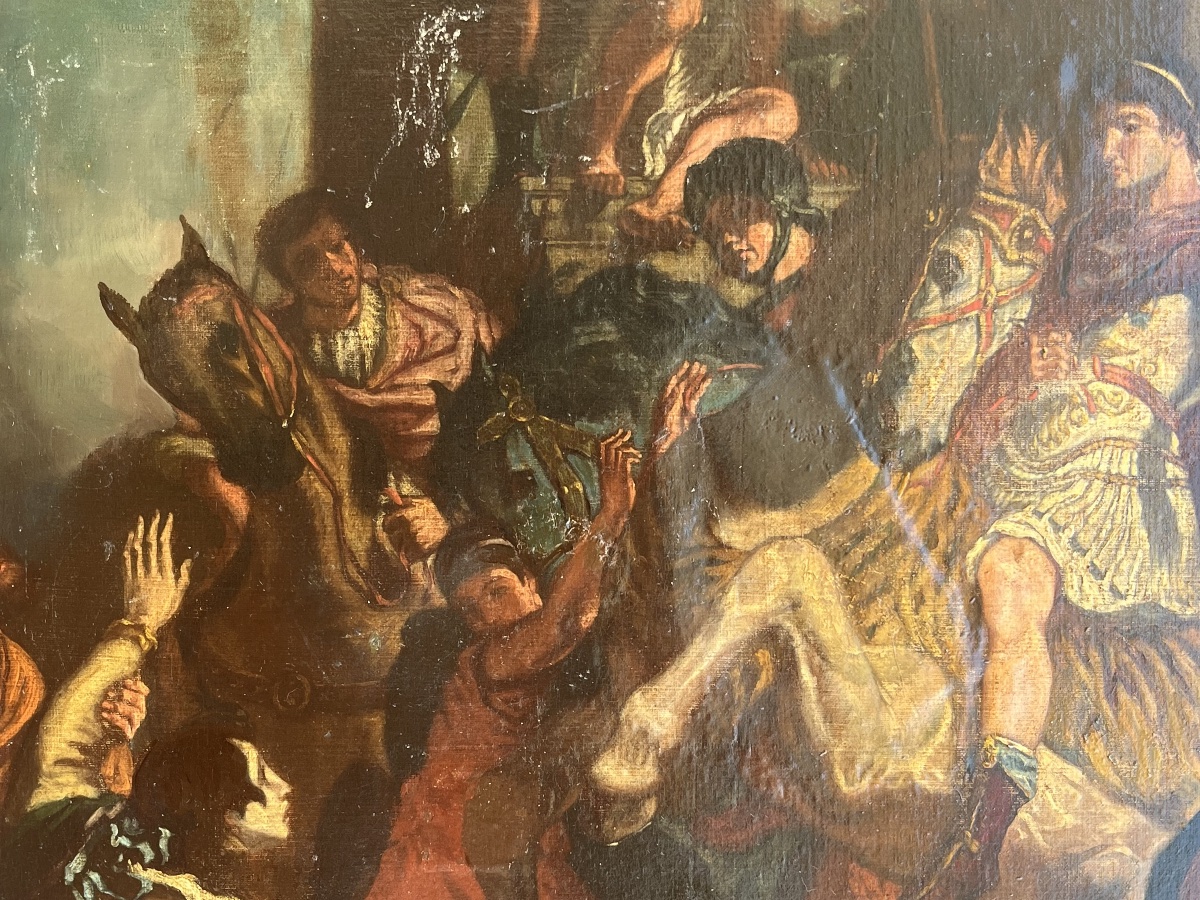 Antique Oil Painting Based On A Work By Delacroix, 19th Century-photo-2