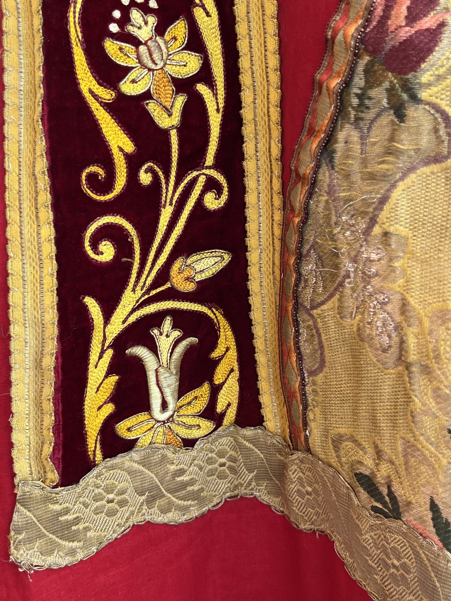 Liturgical Chasuble With Gold-thread Embroidery And Silk Damask, Early 19th Century-photo-3