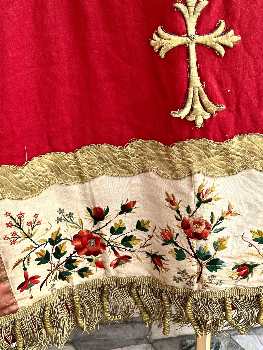Liturgical Chasuble With Gold-thread Embroidery And Silk Damask, Early 19th Century-photo-2