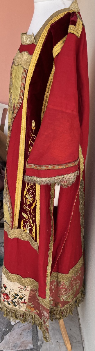 Liturgical Chasuble With Gold-thread Embroidery And Silk Damask, Early 19th Century-photo-5