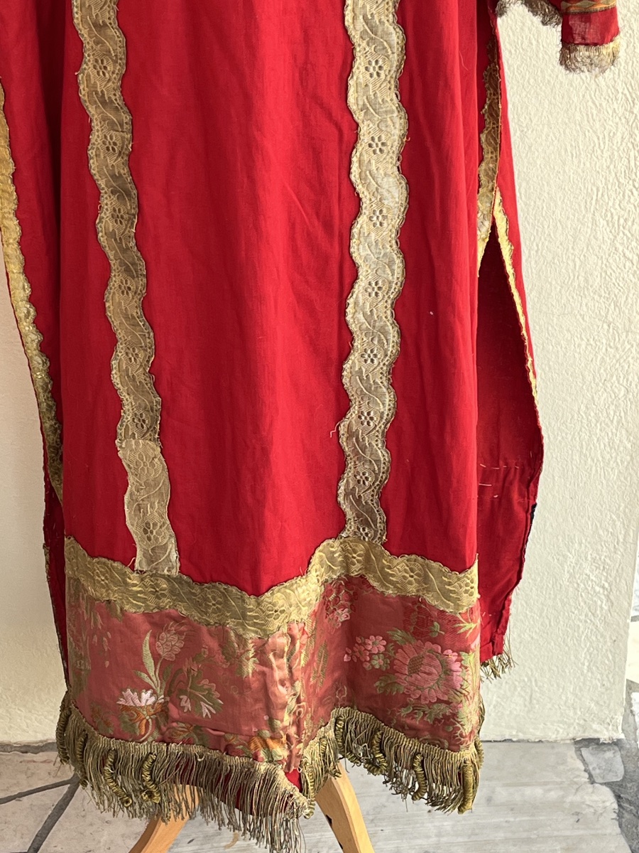 Liturgical Chasuble With Gold-thread Embroidery And Silk Damask, Early 19th Century-photo-8