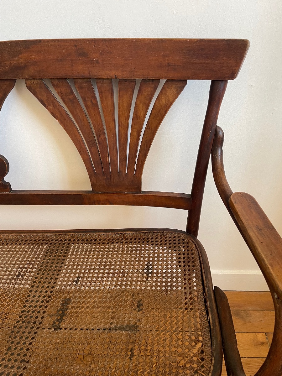 Curved Wooden Bistro Bench, Art Nouveau Thonet Style?-photo-4