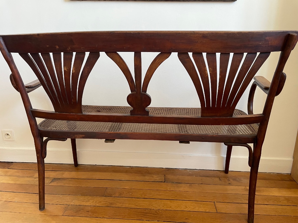 Curved Wooden Bistro Bench, Art Nouveau Thonet Style?-photo-1