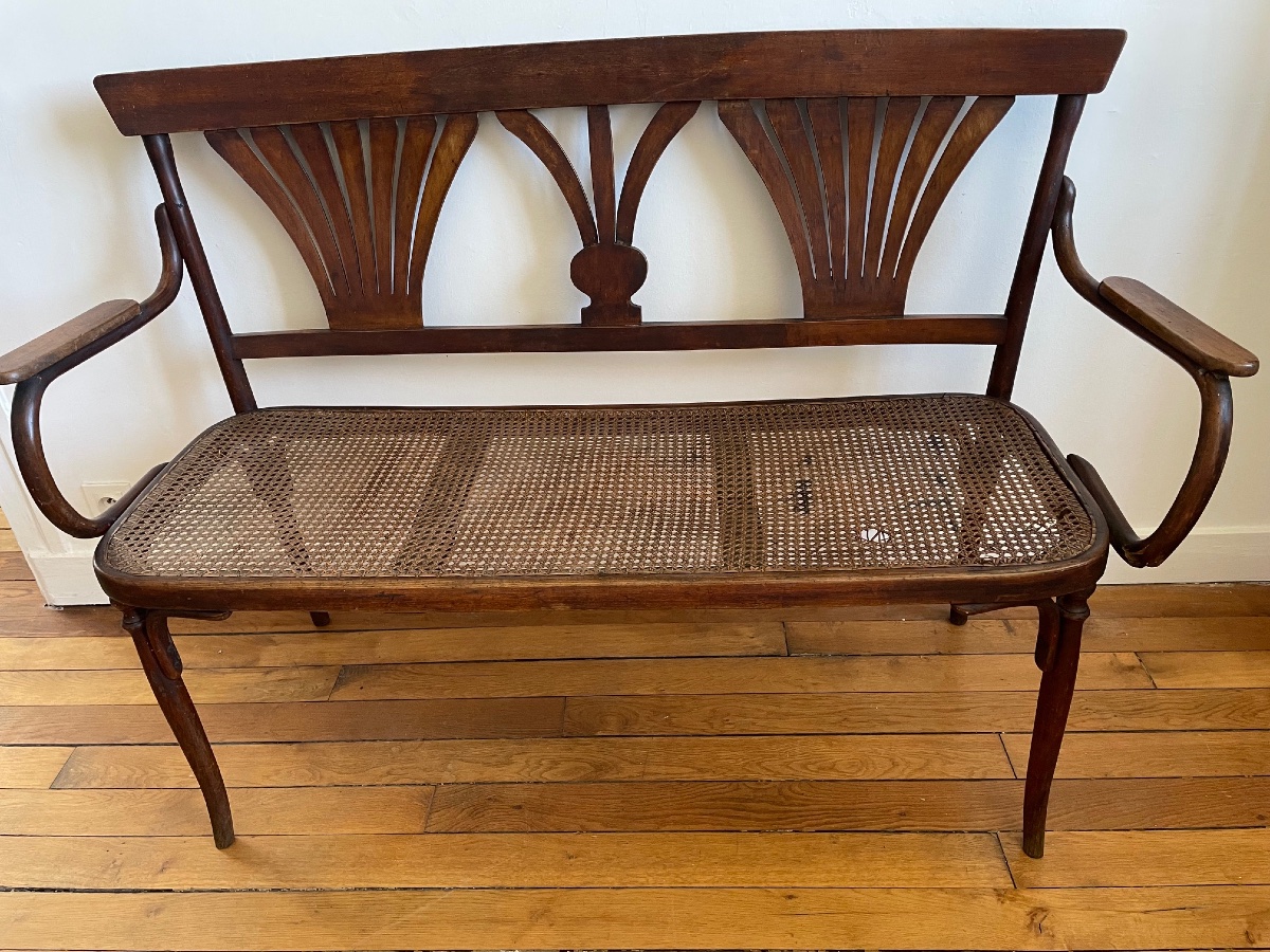 Curved Wooden Bistro Bench, Art Nouveau Thonet Style?