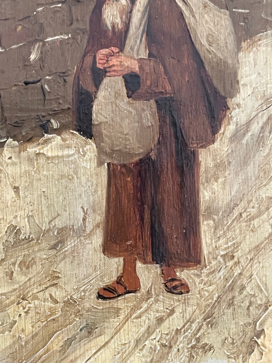 Painting, Monk Walking In The Snow, Hsb, 19th Century-photo-2