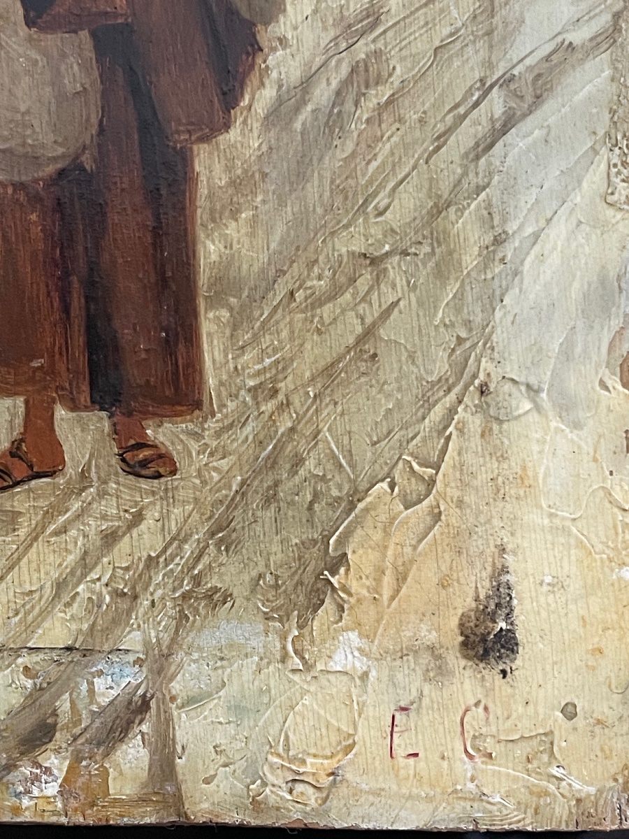 Painting, Monk Walking In The Snow, Hsb, 19th Century-photo-3
