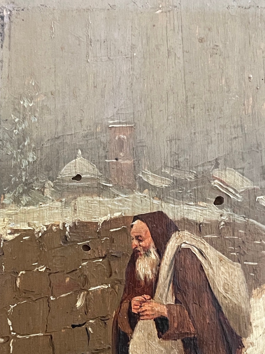 Painting, Monk Walking In The Snow, Hsb, 19th Century-photo-4