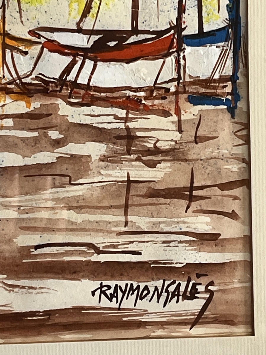 Tableau, vue sur Saint Tropez avec les voiliers,  aquarelle de Raymond Sales-photo-3