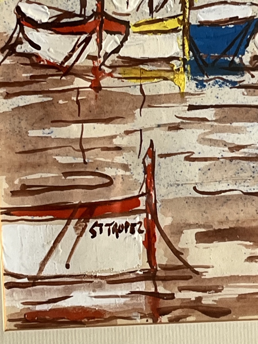 Tableau, vue sur Saint Tropez avec les voiliers,  aquarelle de Raymond Sales-photo-4