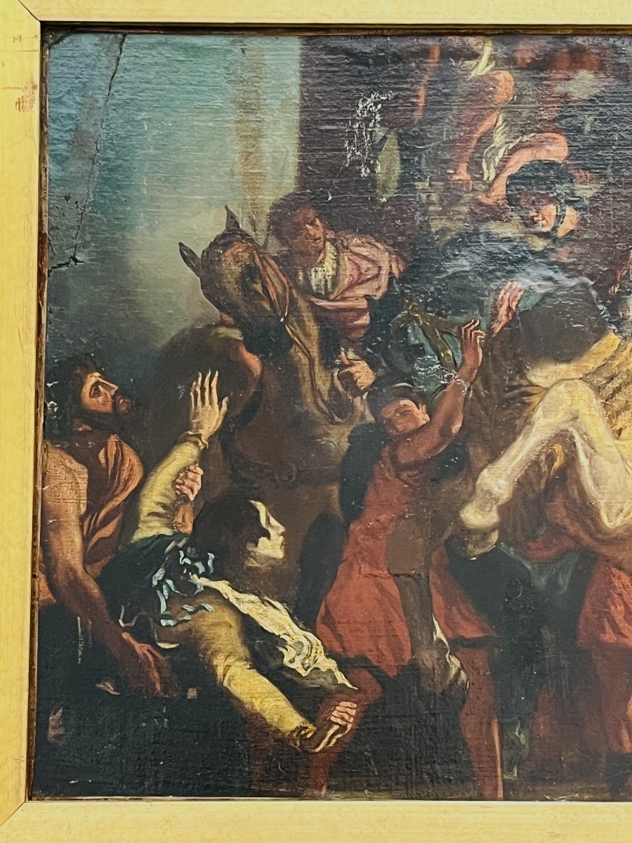 Tableau ancien la justice de Trajan, étude ou élève de style Delacroix XIX eme-photo-4