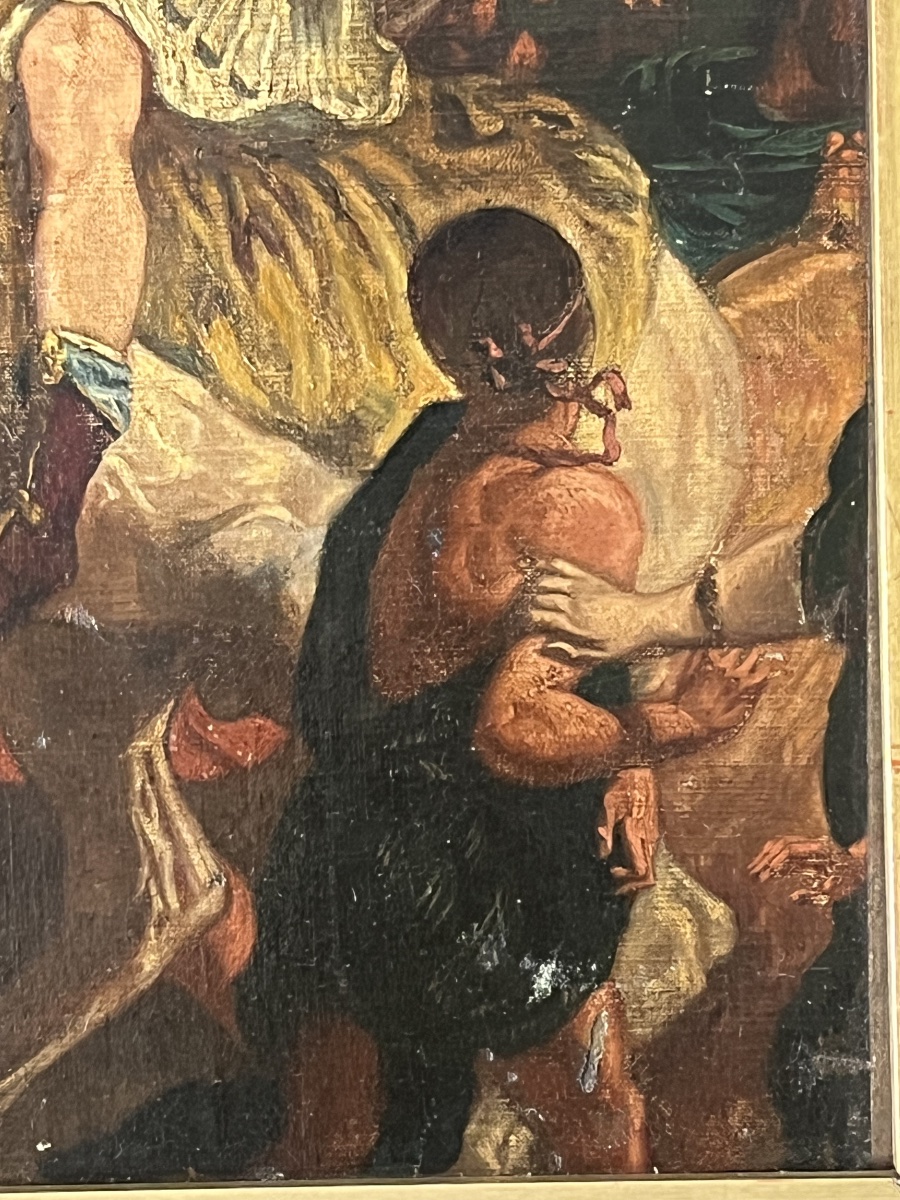 Tableau ancien la justice de Trajan, étude ou élève de style Delacroix XIX eme-photo-3