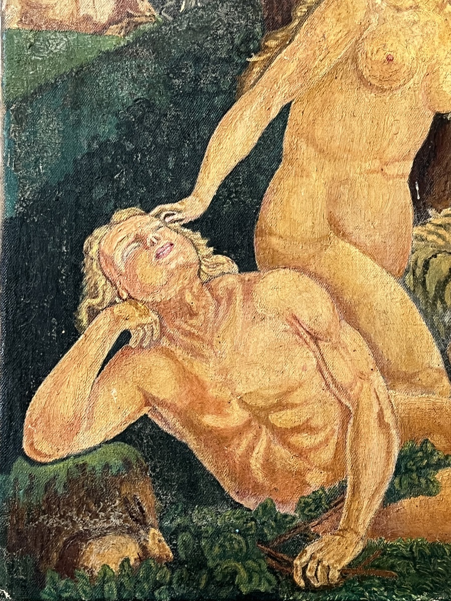 Antique Painting, *the Garden Of Eden* By Hst, Signed, Early 20th Century-photo-5