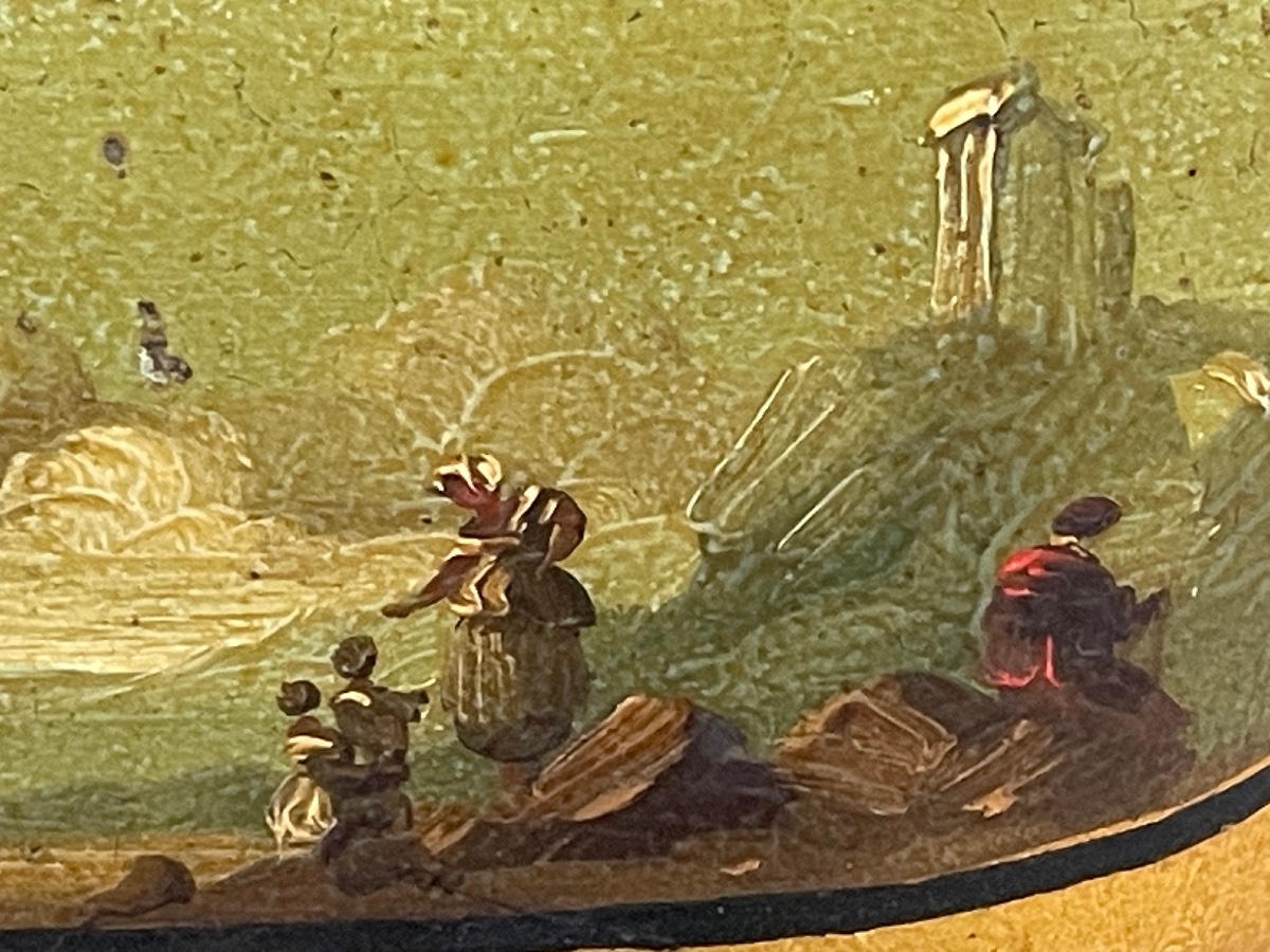 Rafraîchissoir en tôle peinte d une scène animée fond ocre début XIX eme-photo-1