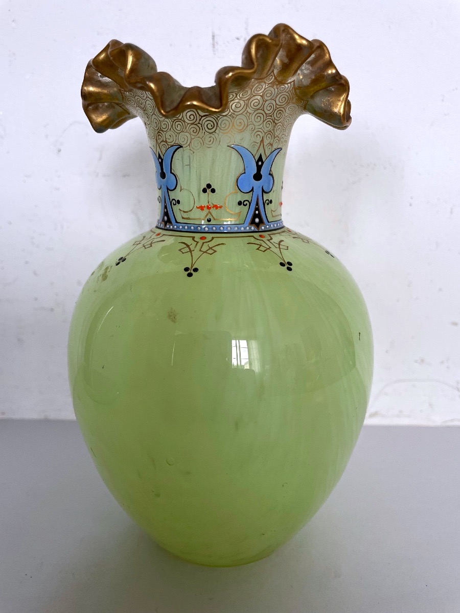 Vase ancien en verre émaillé opalescent Art Nouveau -photo-2