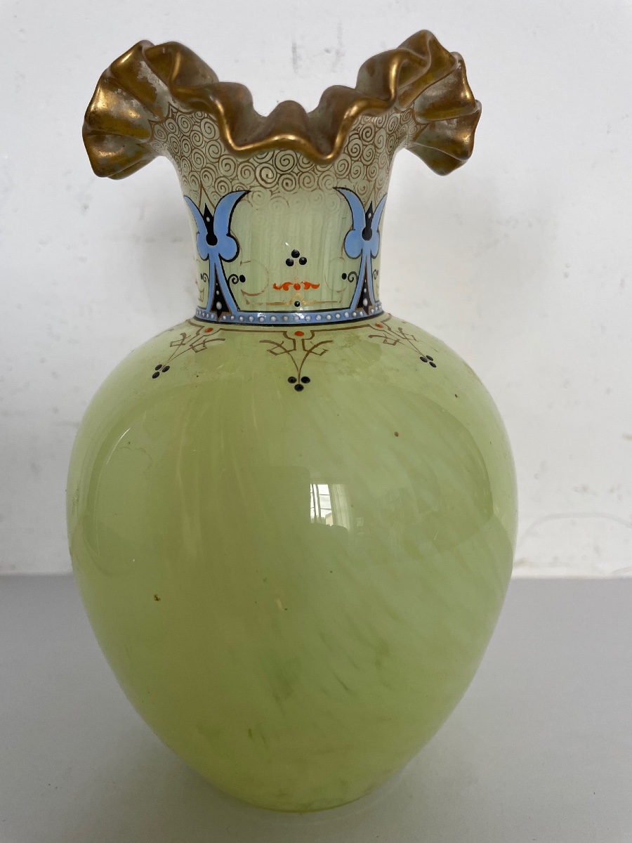 Vase ancien en verre émaillé opalescent Art Nouveau -photo-3