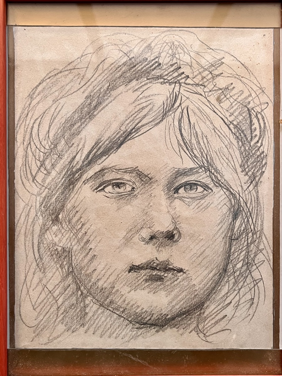 Tableau portrait de jeune fille au crayon Marie Augustin Ewiler ?-photo-2
