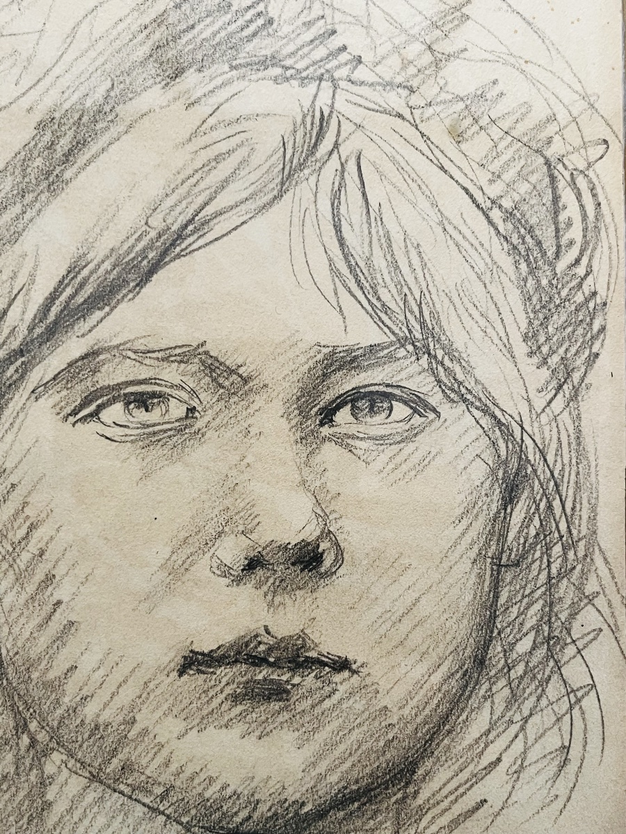 Tableau portrait de jeune fille au crayon Marie Augustin Ewiler ?-photo-3