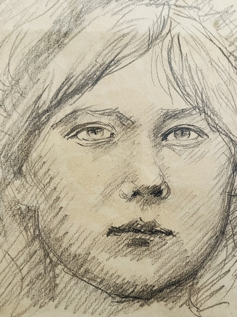Tableau portrait de jeune fille au crayon Marie Augustin Ewiler ?-photo-1