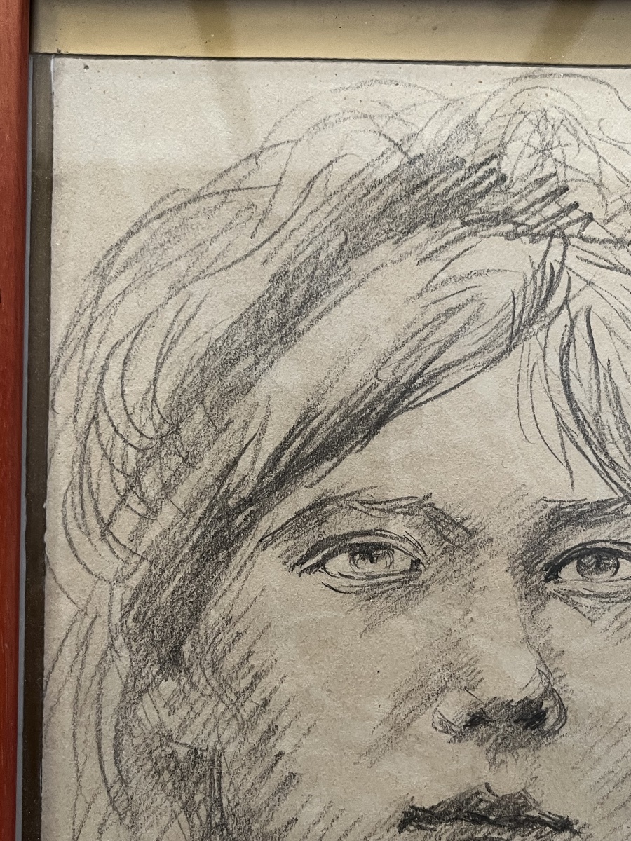 Tableau portrait de jeune fille au crayon Marie Augustin Ewiler ?-photo-2