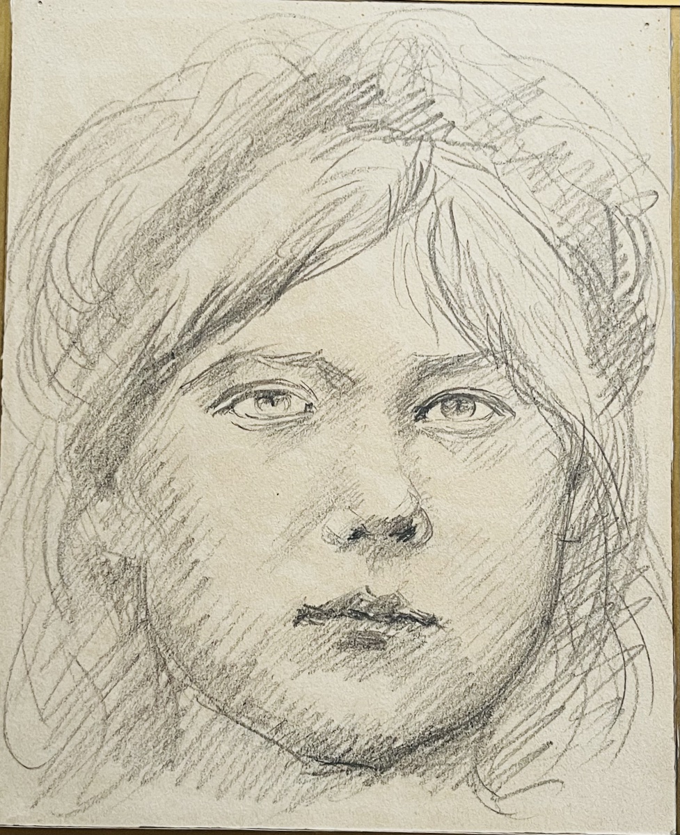 Tableau portrait de jeune fille au crayon Marie Augustin Ewiler ?