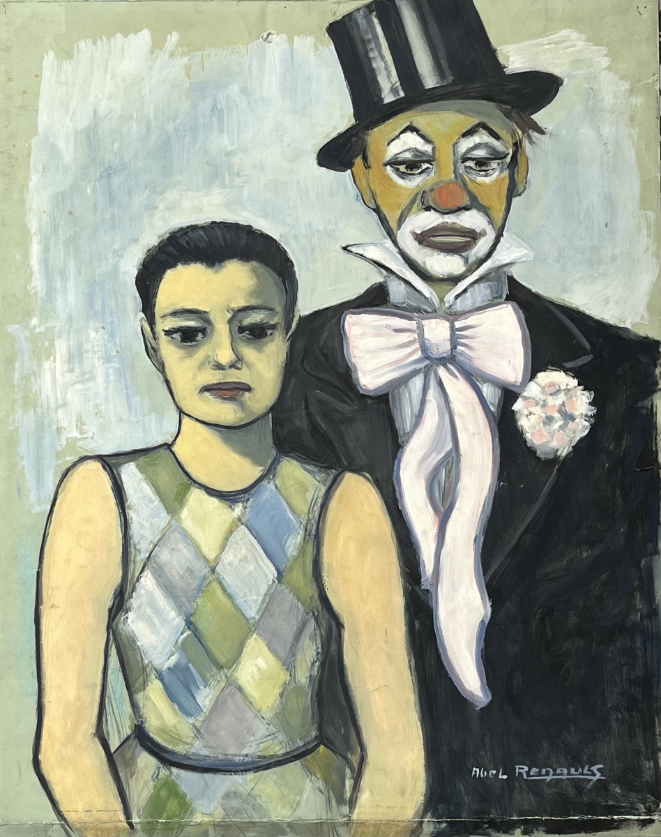 Tableau personnages du cirque, gouache de Pierre Abel Renault