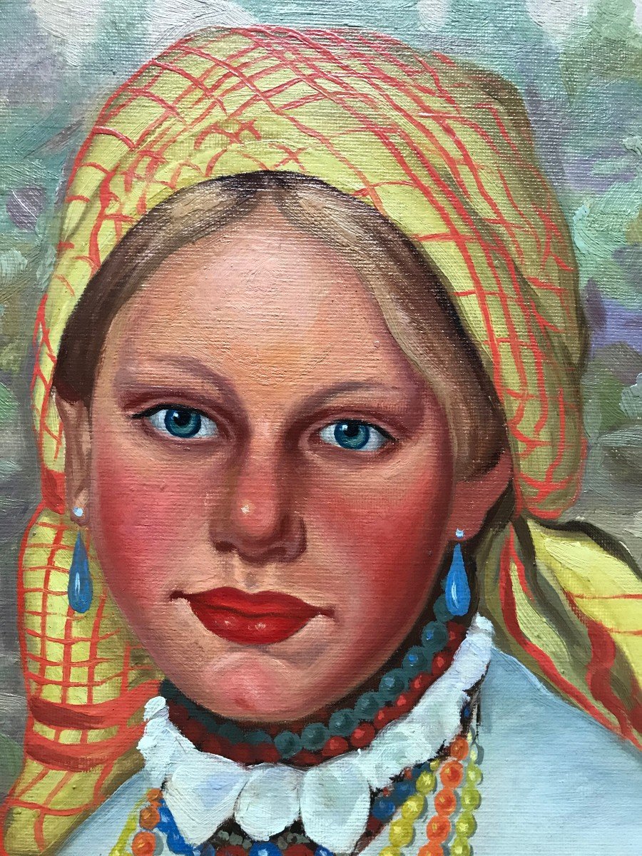 Tableau, Portrait d'Une Jeune Femme Russe De La Campagne, Début XX ème-photo-3