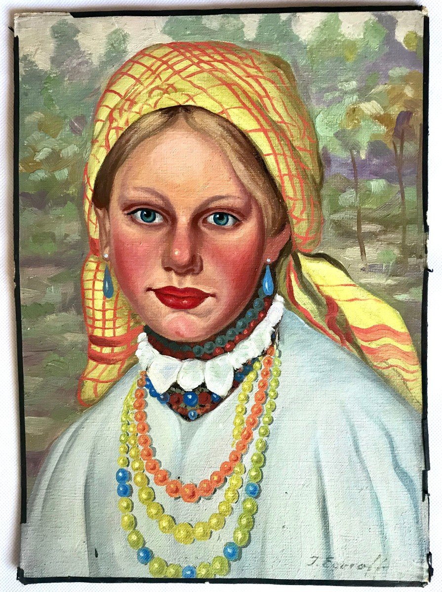 Tableau, Portrait d'Une Jeune Femme Russe De La Campagne, Début XX ème-photo-4