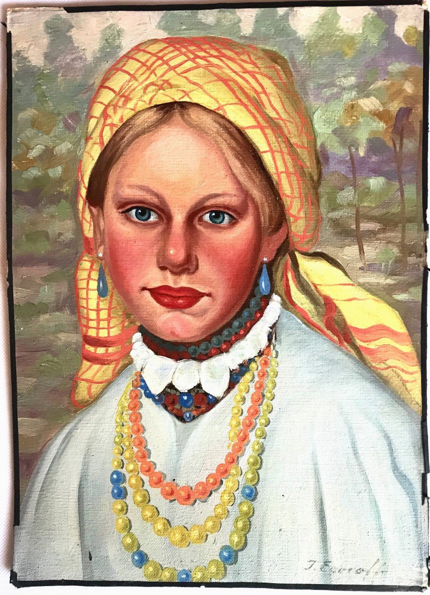 Tableau, Portrait d'Une Jeune Femme Russe De La Campagne, Début XX ème