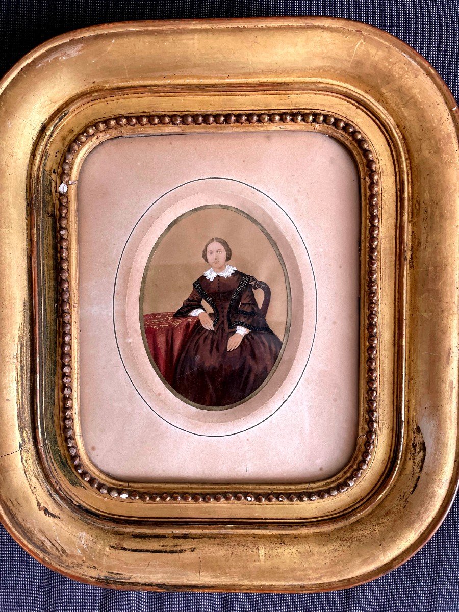 Painting, Portrait Of Marie Grain?, Pastel And Gouache, XIXth Time Dated 1855.
