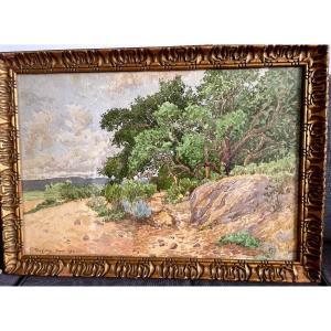 Painting, Landscape Of Sainte Maxime, Watercolor Signed By Emile Bouisson, Dated 1903