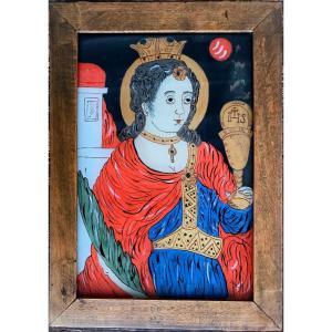 Painting, Fixed Under Glass, Holy Russian Or Poland??? End Of The 19th Century