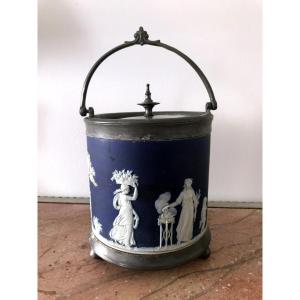Dark Blue Wedgwood Pot With Silver Metal 19th Century 