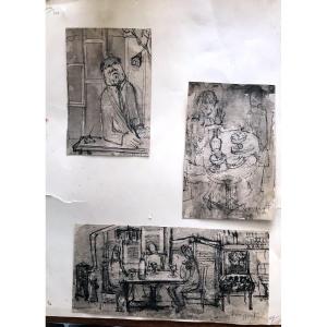 Dessin , étude préparatoire à l encre, de Jeanne Socquet 