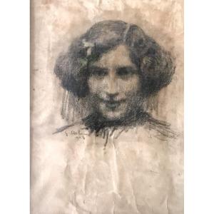 Tableau, portrait de jeune fille de Gabriel Deluc peintre basque 1883-1916