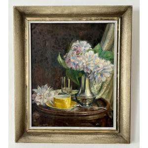 Tableau bouquet de fleurs , huile sur toile signée et datée 