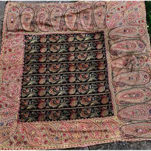 Antique Hand-embroidered Tapestry With Paisley Motifs 19th Century