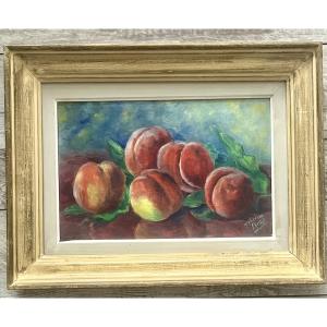 Modern Painting, Still Life With Peaches Signed