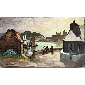 Painting, View Of Brittany At Plougastel, Oil Signed Le Toiser