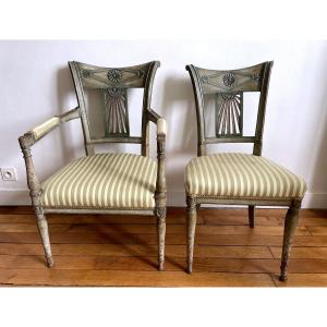 Directoire Armchair And Chair With Patina